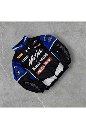 Mavi Ninja Kawasaki Unisex Dijital Baskı Paraşüt Kumaş Oversize Baskılı Rüzgarlık Yağmurluk