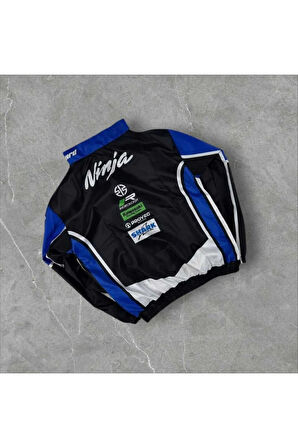 Mavi Ninja Kawasaki Unisex Dijital Baskı Paraşüt Kumaş Oversize Baskılı Rüzgarlık Yağmurluk