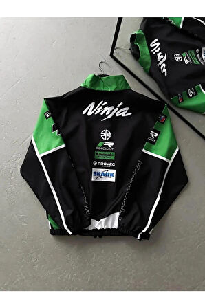 Yeşil Ninja Kawasaki Unisex Dijital Baskı Paraşüt Kumaş Oversize Baskılı Siyah Rüzgarlık Yağmurluk
