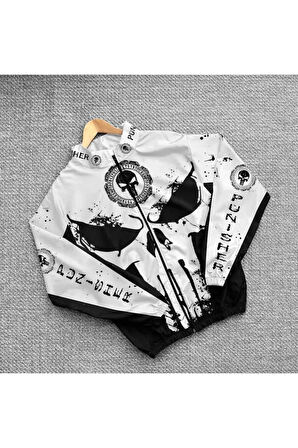 Punisher Kuru Kafa Unisex Dijital Baskı Paraşüt Kumaş Oversize Baskılı Siyah Rüzgarlık Yağmurluk