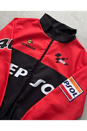 REPSOL Unisex Dijital Baskı Paraşüt Kumaş Oversize Baskılı Siyah Rüzgarlık Yağmurluk