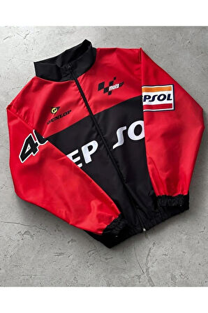 REPSOL Unisex Dijital Baskı Paraşüt Kumaş Oversize Baskılı Siyah Rüzgarlık Yağmurluk