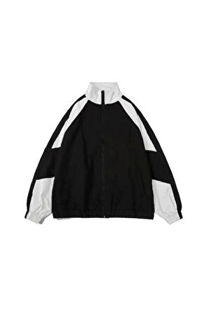 Y2K Siyah Unisex Dijital Baskı Paraşüt Kumaş Oversize Baskılı Rüzgarlık Yağmurluk