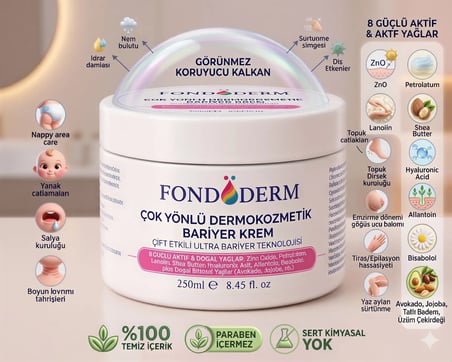 Fondöderm Dermokozmetik Bariyer Krem | Bebek Pişik Kremi ve Yoğun Onarıcı Nemlendirici Doğal Yağlar 