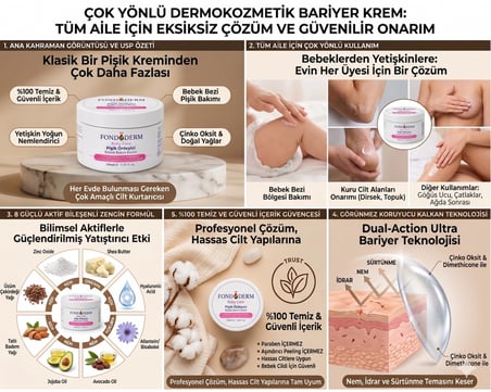 Fondöderm Dermokozmetik Bariyer Krem | Bebek Pişik Kremi ve Yoğun Onarıcı Nemlendirici Doğal Yağlar 