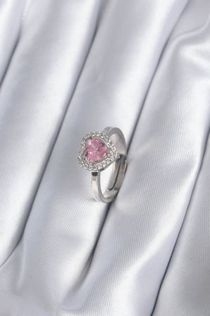 Pirinç Gümüş Renk Pembe Zirkon Taşlı Charm Model Kadın Yüzük - Lisinya