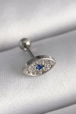 316L Çelik Gümüş Renk Zirkon Taşlı Göz Tragus Piercing - Lisinya