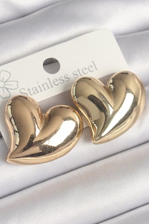 Pirinç Gold Renk Bomba Kalp Model Kadın Küpe - Lisinya