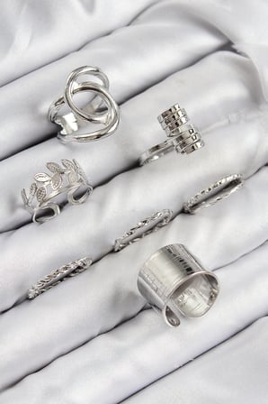 Pirinç Yaprak Model Gümüş Renk Kadın Yüzük Kombin Set - Lisinya