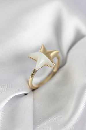 Gold Renk Sedefli Yıldız Model Kadın Yüzük - Lisinya