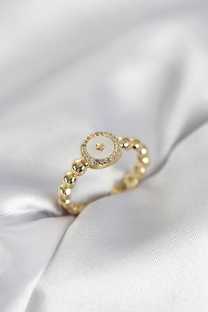 Gold Renk Sedefli Yıldız Model Zirkon Taşlı Kadın Yüzük - Lisinya