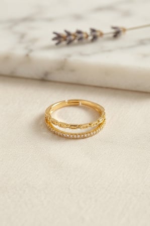 Gold Renk Zincir ve Zirkon Taşlı Model Kadın Yüzük - Lisinya