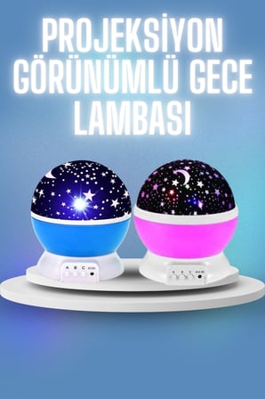 Renkli Yıldızlı Gökyüzü Projeksiyon Gece Lambası Pilli ve USB Kablolu - Lisinya