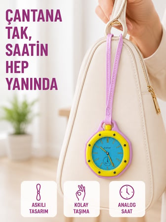 Anahtarlık Çanta Charmı Askılı Analog Dekoratif Saat Pembe - Lisinya