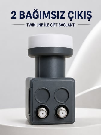 Çift Çıkışlı Twin LNB 4K Ultra HD Uyumlu Ku Band Uydu Anten Başlığı 0.1 dB - Lisinya