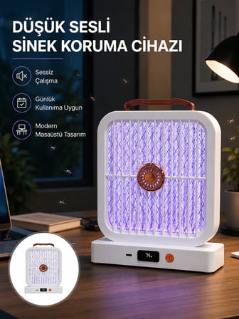 Masaüstü Şarjlı Elektrikli Sinek Öldürücü UV Teknolojili Beyaz Cihaz - Lisinya