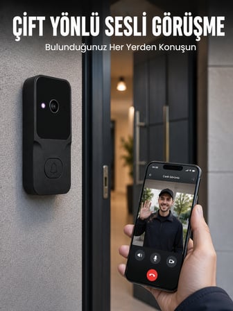 Kablosuz Akıllı Kapı Zili Gece Görüşlü Wi-Fi Güvenlik Kameralı Kapı Zili - Lisinya