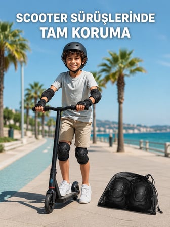 Çocuk Kaykay Paten Scooter Bisiklet Koruyucu Dizlik Seti 2 Adet Siyah - Lisinya