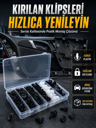 Universal Araç Döşeme Klipsi ve Tampon Sabitleme Pimi Seti 100 Parça Organizer Kutulu - Lisinya