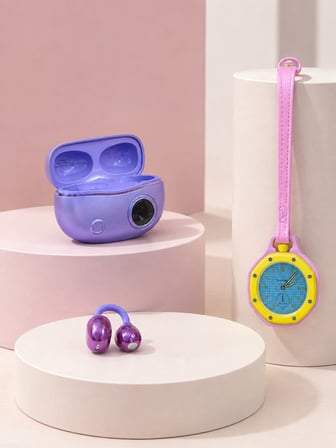 Şarj Kutulu Kablosuz Kulaklık ve Pembe Çanta Charm Analog Saat Seti Müzik ve Aksesuar Bir Arada - Li