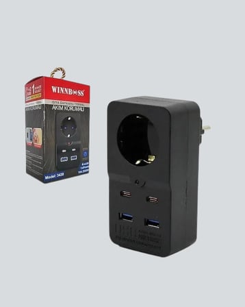 Akıllı Akım Dengelemeli Priz 2500W 4 USB Type C Çıkışlı - Lisinya