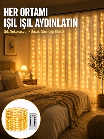 Dekoratif Perde Peri Led Günışığı Renk 8 Fonksiyonlu Işık Yeni Nesil - Lisinya