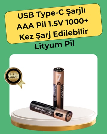 AAA Boyutunda USB Şarjlı Pil – Kompakt Tasarım, Geniş Uyumluluk - Lisinya