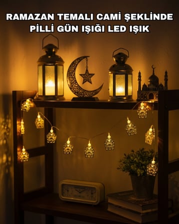 Ramazan ve Bayram Dekoratif LED Işık Cami Figürlü Sıcak Sarı Aydınlatma - Lisinya