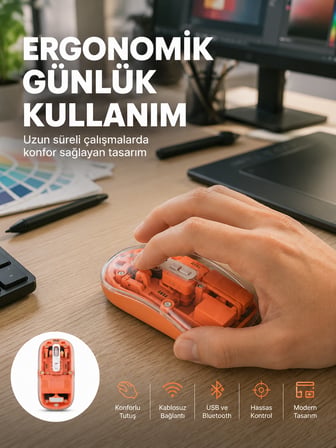 Şeffaf Kablosuz Mouse Bluetooth Bağlantılı Sessiz Tıklama Yeni Nesil - Lisinya