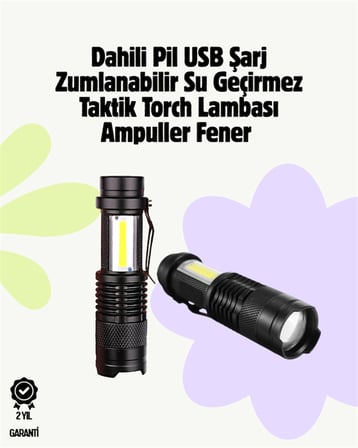 2000 Lümen LED El Feneri - Suya Dayanıklı, Odaklı, Klipsli - Lisinya