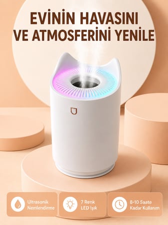 Hava Nemlendirici Buhar Makinesi Aromaterapi LED Işıklı Oda Nemlendirici - Lisinya