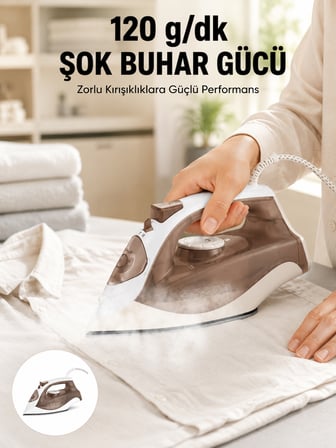 Seramik Tabanlı Buharlı Ütü 2200W Dikey Ütüleme 300ml Kahverengi - Lisinya