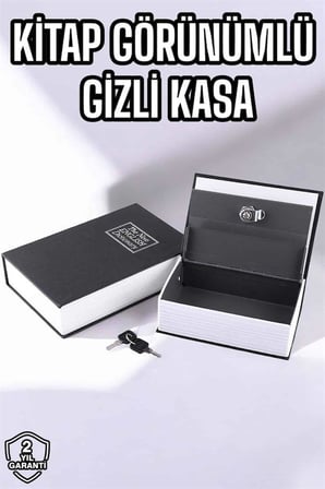 Büyük Boy Anahtarlı Kitap Görünümlü Gizli Kasa Çelik Kasa Altın Kasası - Lisinya