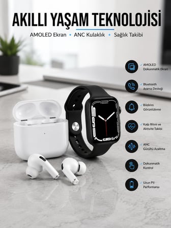 2025 Model Akıllı Saat ve Yeni Nesil Pro Bluetooth Kulaklık TWS Yüksek Ses Kaliteli - Lisinya