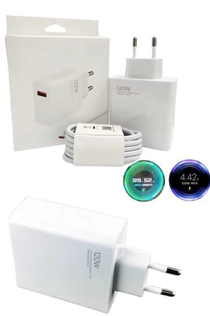 120 Watt Turbo Hızlı Şarj Aleti Seti Hızlı Şarj Adaptörü Beyaz - Lisinya
