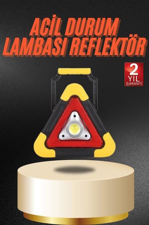 Işıklı İkaz Lambası Reflektör Şarjlı Işıklı Üçgen LED Acil Durum Feneri - Lisinya