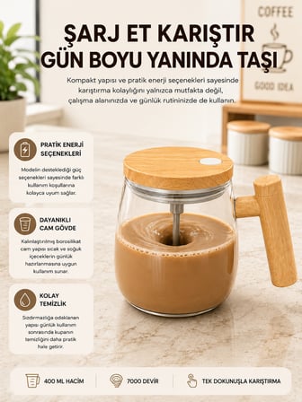 USB Şarjlı Akıllı Karıştırıcı Kupa  IP6 Su Sızdırmaz Yeni Nesil - Lisinya