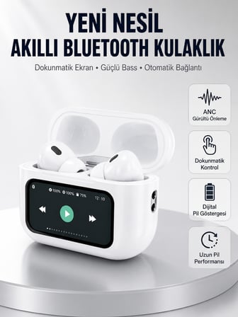 Dokunmatik Ekranlı Bluetooth Kulaklık ANC Gürültü Önleme Suya Dayanıklı Yeni Nesil - Lisinya