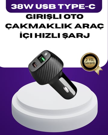 38W Çift Çıkışlı Araç Şarj Cihazı – Type-C ve USB PD Destekli - Lisinya