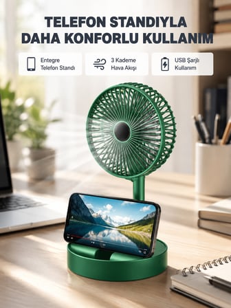 Taşınabilir Şarjlı Mini Fan – Katlanabilir Gövde, 3 Hız Kademesi - Lisinya