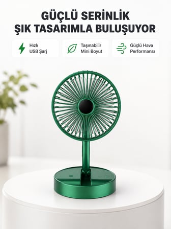 Katlanabilir Mini Fan – 3 Kademeli Soğutma, Şarjlı - Lisinya