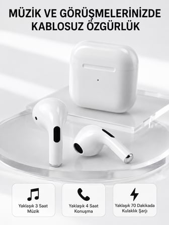 Bluetooth 5.3 TWS Kablosuz Kulak İçi Kulaklık 25 Metre Menzil Şarj Kutulu - Lisinya