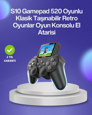 500 Oyunlu Nostaljik El Tipi Oyun Konsolu, Taşınabilir Şarjlı Cihaz, Renkli Ekran ve TV Destekli - L