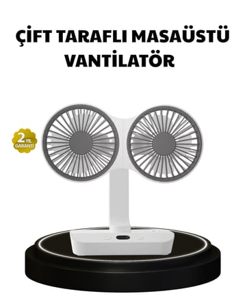 720° Dönebilen Çift Başlıklı USB Şarjlı Masaüstü Vantilatör – Sessiz ve Güçlü Serinlik - Lisinya
