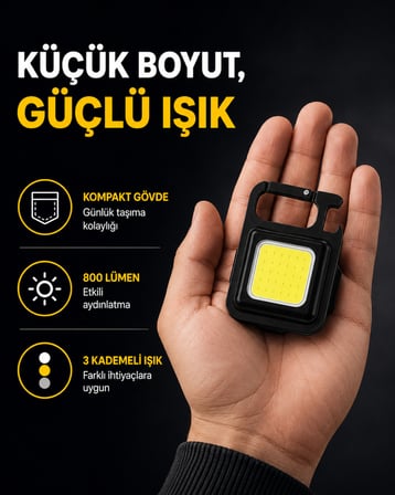 LED Mini Anahtarlık Fener – 1000 Lümen Güçlü Işık ve USB Type-C Şarjlı Yeni Nesil - Lisinya
