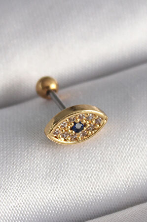 316L Çelik Gold Renk Zirkon Taşlı Göz Tragus Piercing - Lisinya