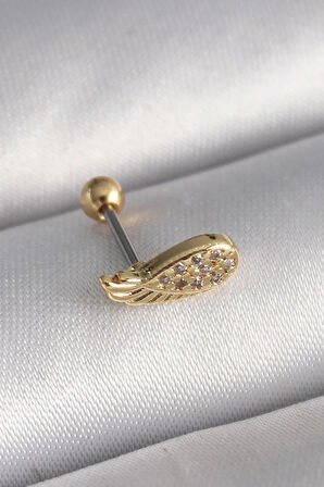 316L Çelik Gold Renk Zirkon Taşlı Kanat Tragus Piercing - Lisinya