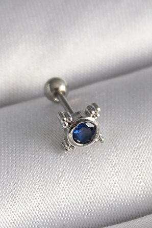 316L Çelik Gümüş Renk Mavi Zirkon Taşlı Tragus Piercing - Lisinya