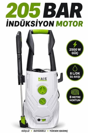 HAIS LT701 205 Bar 2500W İndüksiyon Motorlu Basınçlı Yıkama Makinesi 8 Metre Hortum