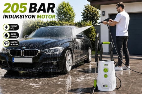 HAIS LT701 205 Bar 2500W İndüksiyon Motorlu Basınçlı Yıkama Makinesi 8 Metre Hortum